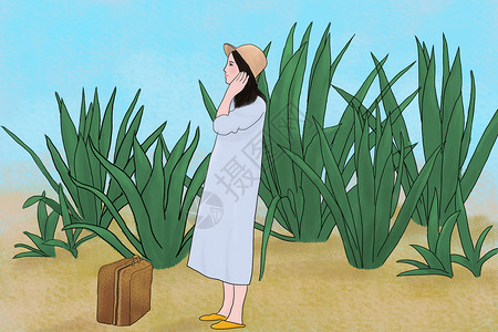 沙地迷彩旅行路上插画