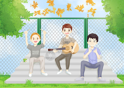 弹吉他的少年五四青年节为青春歌唱插画