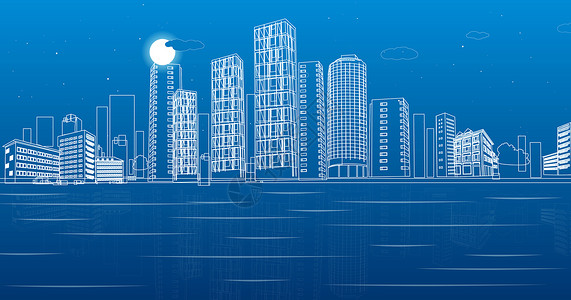 海面夜景城市都市场景设计图片