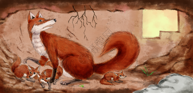 狐狸亲子插画图片