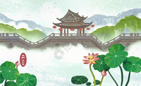 中国古风屏风节气插画插画