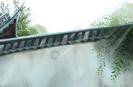 屋檐枝桠植物围墙高清图片