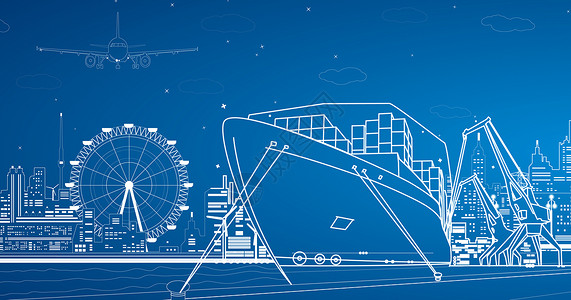 小轮船素材城市海港线条设计图片