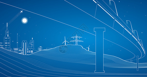 创意信号塔城市桥梁线条设计图片