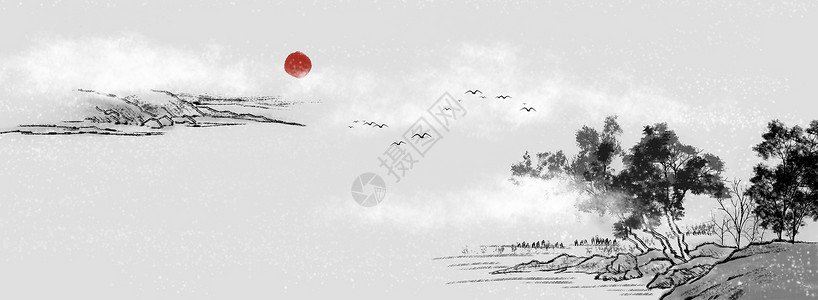 水花笔刷素材中国山水水墨背景插画