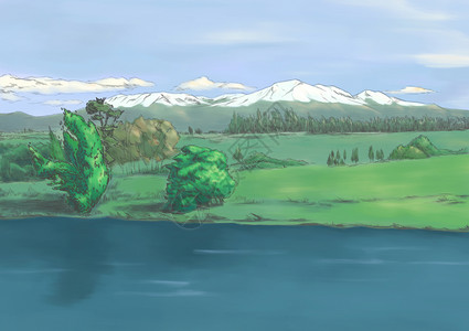 风景铅笔手绘山与水背景图片