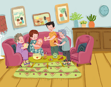 一家人在客厅一家人插画