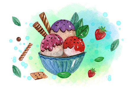 手绘美味冰淇淋夏天雪糕插画