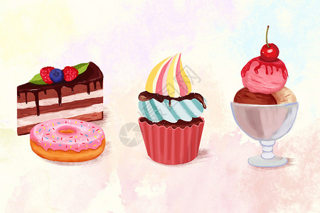 蛋糕蓝莓夏日甜品插画