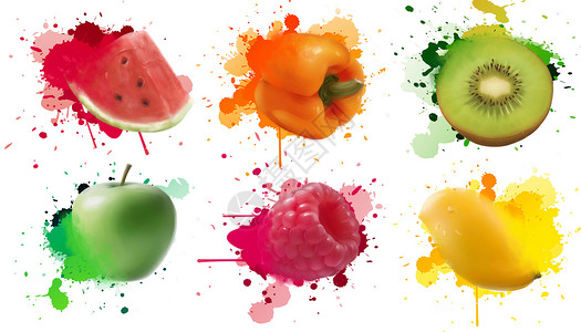 夏天水果水滴水彩素材高清图片