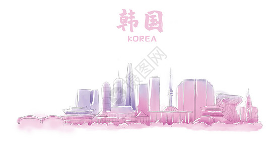 融合韩国韩国地标建筑插画