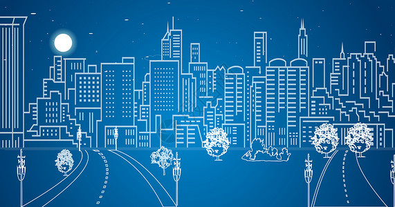 蓝色路灯城市道路线条设计图片