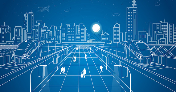 夜景高架桥城市火车站线条设计图片