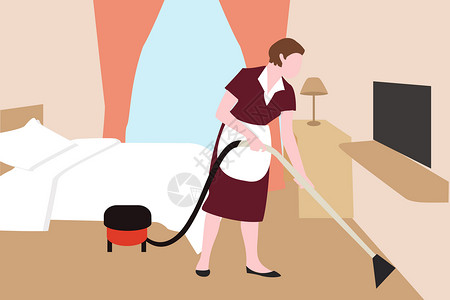 酒店地毯服务员搞卫生插画