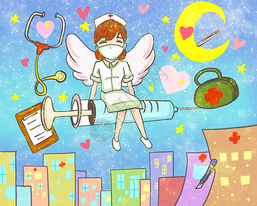 爱心小翅膀卡通白衣天使护士插画