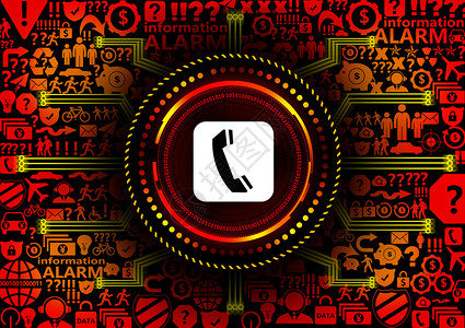 方形图标电话预警科技互联背景插画