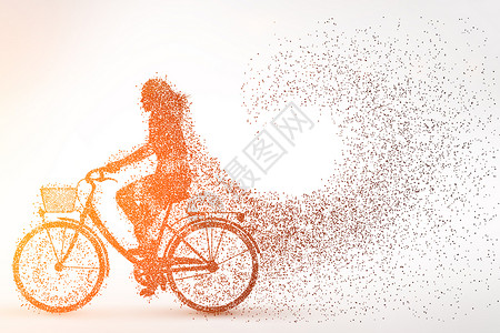 骑车赏荷的女孩骑车剪影粒子设计图片
