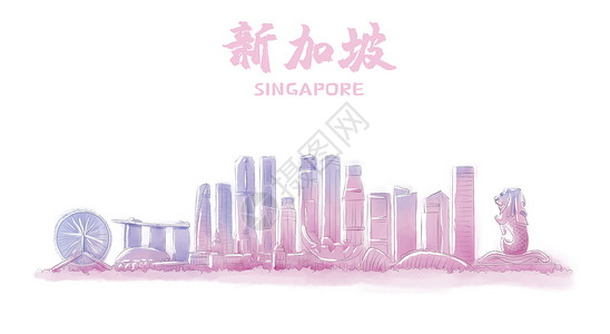 新加坡鱼尾狮公园新加坡地标建筑插画