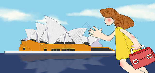 悉尼旅游女孩悉尼歌剧院旅游插画