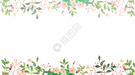 绿叶小清新边框花卉背景插画