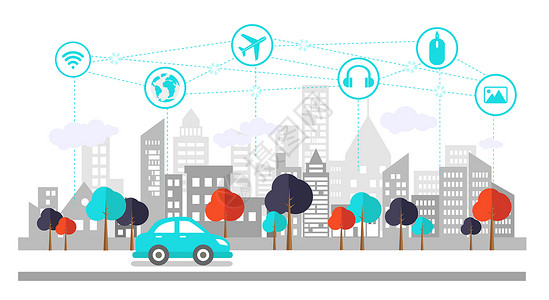 汽车智能现代互联城市插画