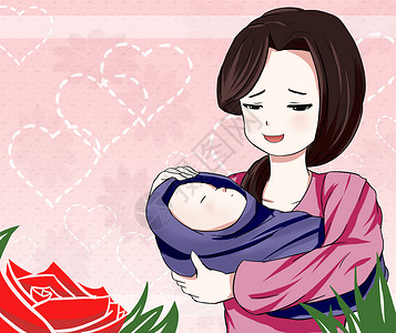 婴儿粉红玫瑰母亲节插画