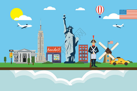 美国企业素材美国旅游插画