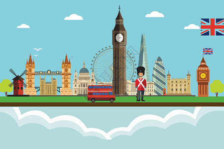 英国旗英国旅游插画