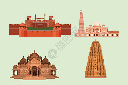 印度风格花纹印度建筑素材插画