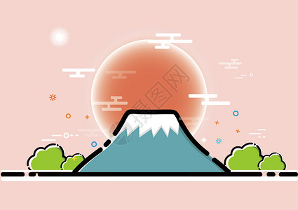 火山矢量日本富士山插画