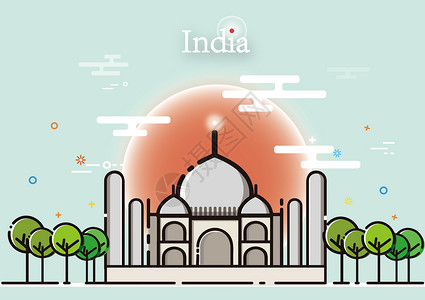 印度旅游印度泰姬陵插画