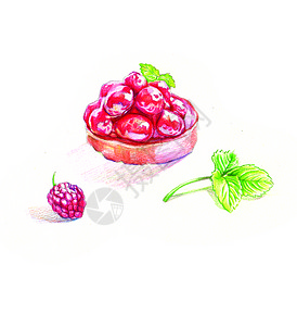 手绘树莓美味蛋糕插画
