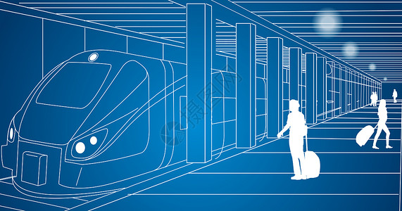 火车行李城市乘地铁线条设计图片