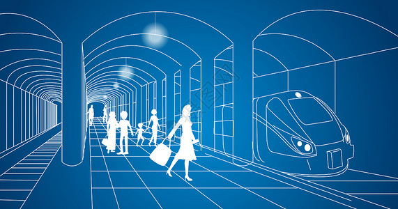 行人城市乘坐地铁线条设计图片