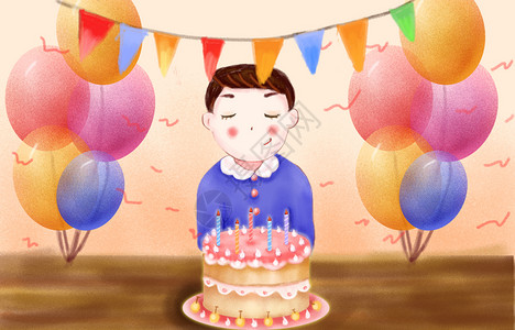 生日蛋糕男孩鼻子上抹着生日蛋糕高清图片