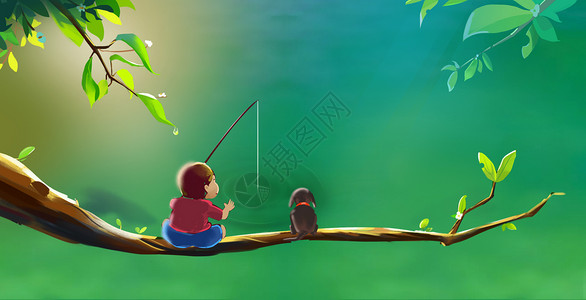 夏天钓鱼的男孩图片