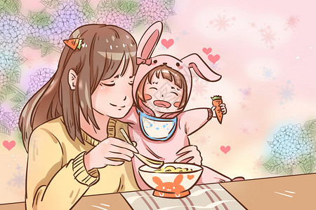 麦片碗里女孩母亲节快乐插画