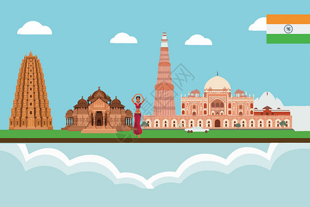 印度象征建筑印度旅游插画