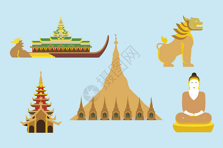 和尚剑术素材缅甸建筑素材插画