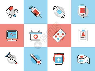 药片和创可贴医疗用品图标插画