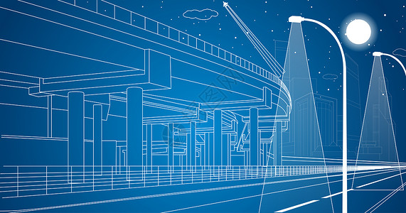 高楼街景城市桥梁线条设计图片