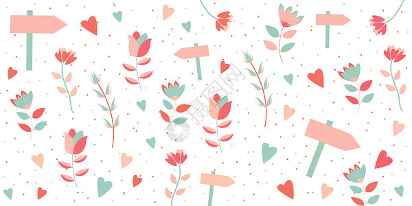 橙色边框箭头粉红花卉背景插画