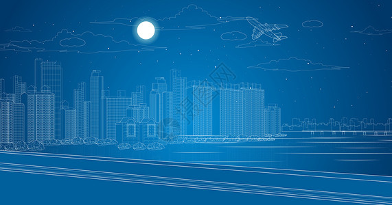 樟江夜景城市都市线条设计图片