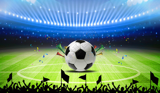 足球场球门世界杯足球酷炫光效背景设计图片