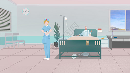 生病美女护士与患者插画