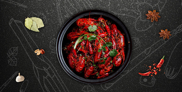 夏季炒海鲜小龙虾美食背景设计图片