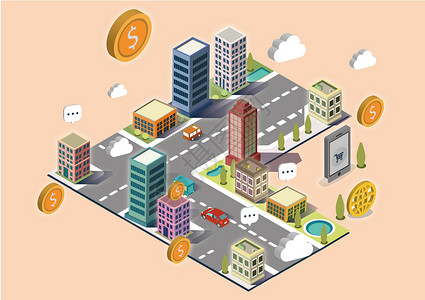 金融科技城市智能城市插画