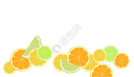夏日橙子边框柠檬插画