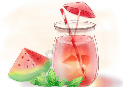 蔬菜汁和水果汁夏季西瓜水果汁插画