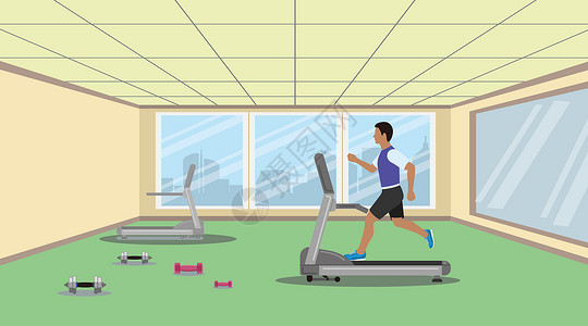 男性运动健身房跑步插画
